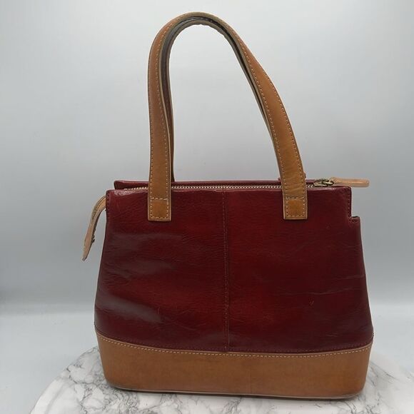MONSAC ORIGINAL Vintage Red and Tan Leather Handbag Purse - Picture 2 of 8